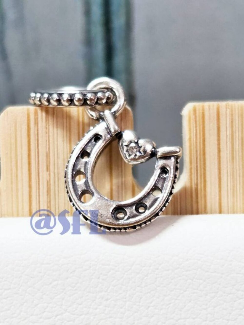 Authentic Pandora Good Luck Horseshoe Dangle Charm Sterling Silver Heart Motifs